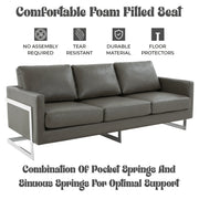 Lincoln 3-Seater Sofa Upholstered in Leather with Chrome Stainless Steel Frame - Elax Furniture