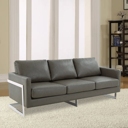 Lincoln 3-Seater Sofa Upholstered in Leather with Chrome Stainless Steel Frame - Elax Furniture