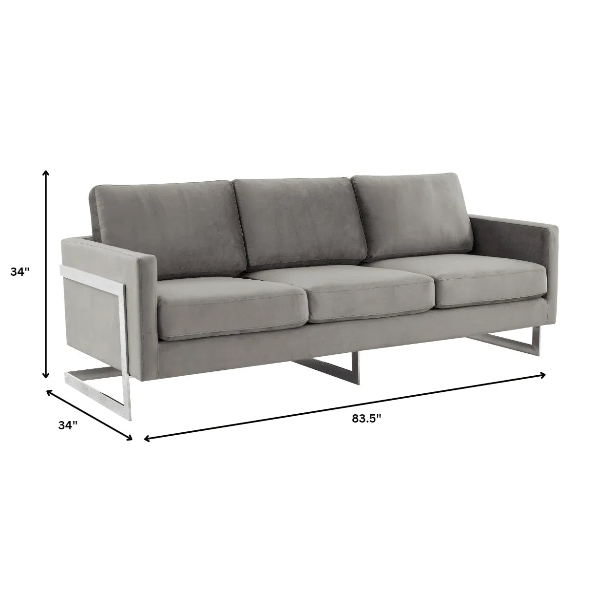 Lincoln 3-Seater Sofa Upholstered in Velvet Fabric with Chrome Stainless Steel Frame - Elax Furniture