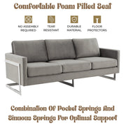Lincoln 3-Seater Sofa Upholstered in Velvet Fabric with Chrome Stainless Steel Frame - Elax Furniture