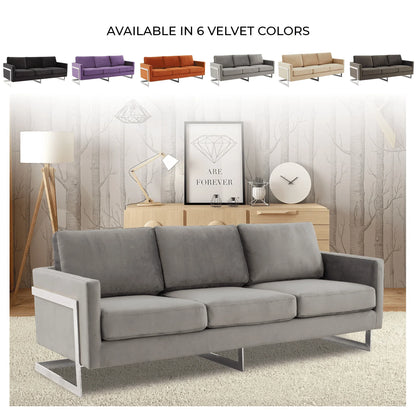 Lincoln 3-Seater Sofa Upholstered in Velvet Fabric with Chrome Stainless Steel Frame - Elax Furniture