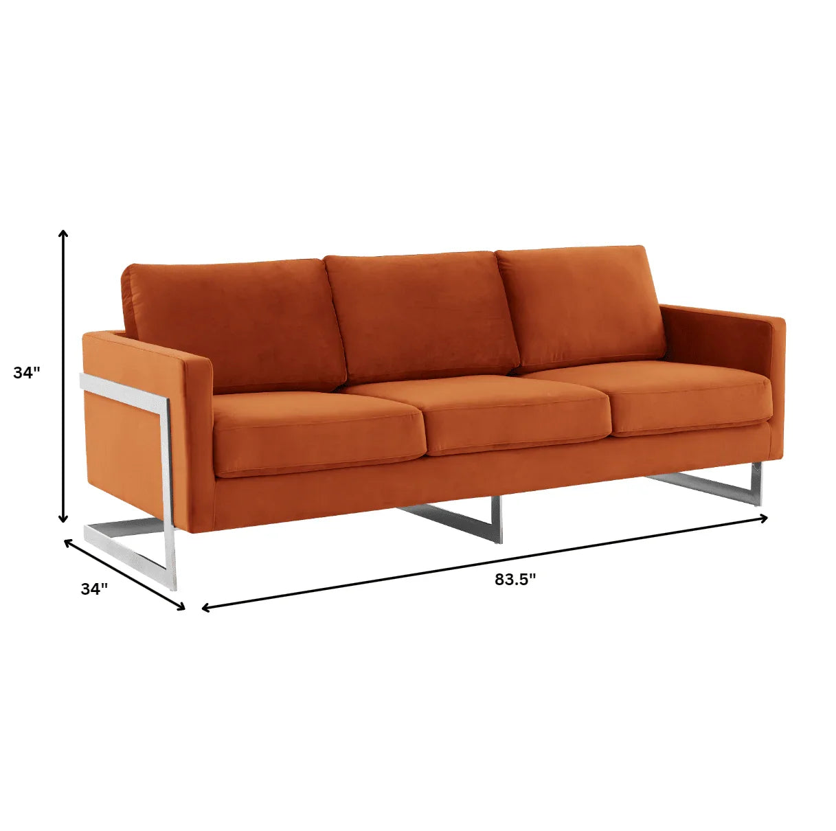 Lincoln 3-Seater Sofa Upholstered in Velvet Fabric with Chrome Stainless Steel Frame - Elax Furniture