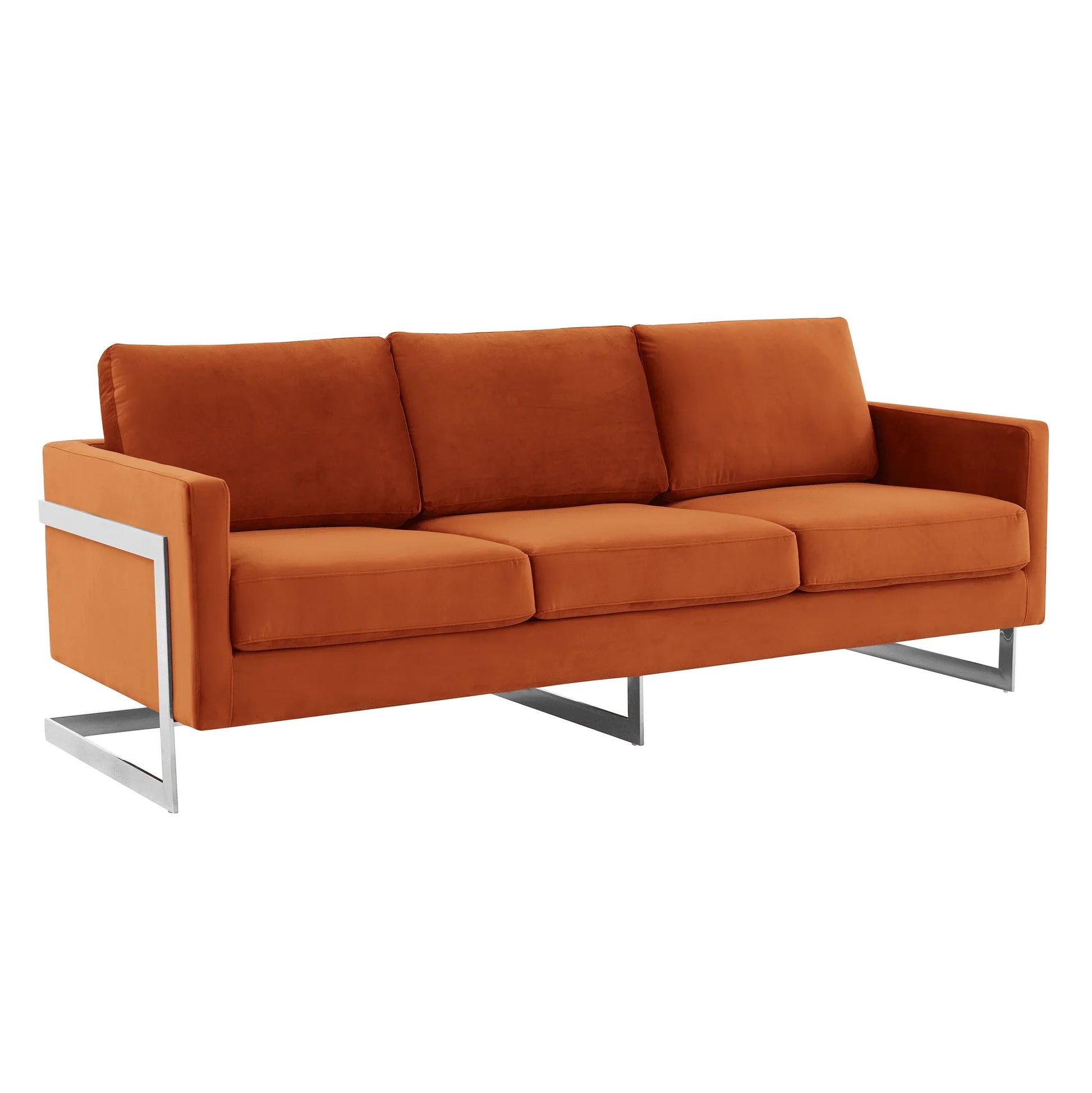 Lincoln 3-Seater Sofa Upholstered in Velvet Fabric with Chrome Stainless Steel Frame - Elax Furniture