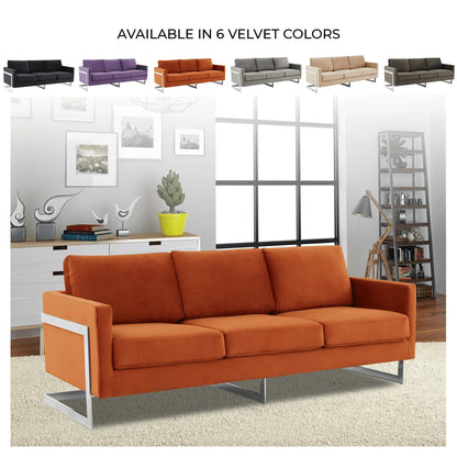 Lincoln 3-Seater Sofa Upholstered in Velvet Fabric with Chrome Stainless Steel Frame - Elax Furniture