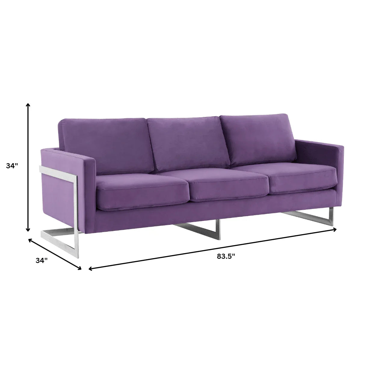 Lincoln 3-Seater Sofa Upholstered in Velvet Fabric with Chrome Stainless Steel Frame - Elax Furniture