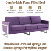 Lincoln 3-Seater Sofa Upholstered in Velvet Fabric with Chrome Stainless Steel Frame - Elax Furniture