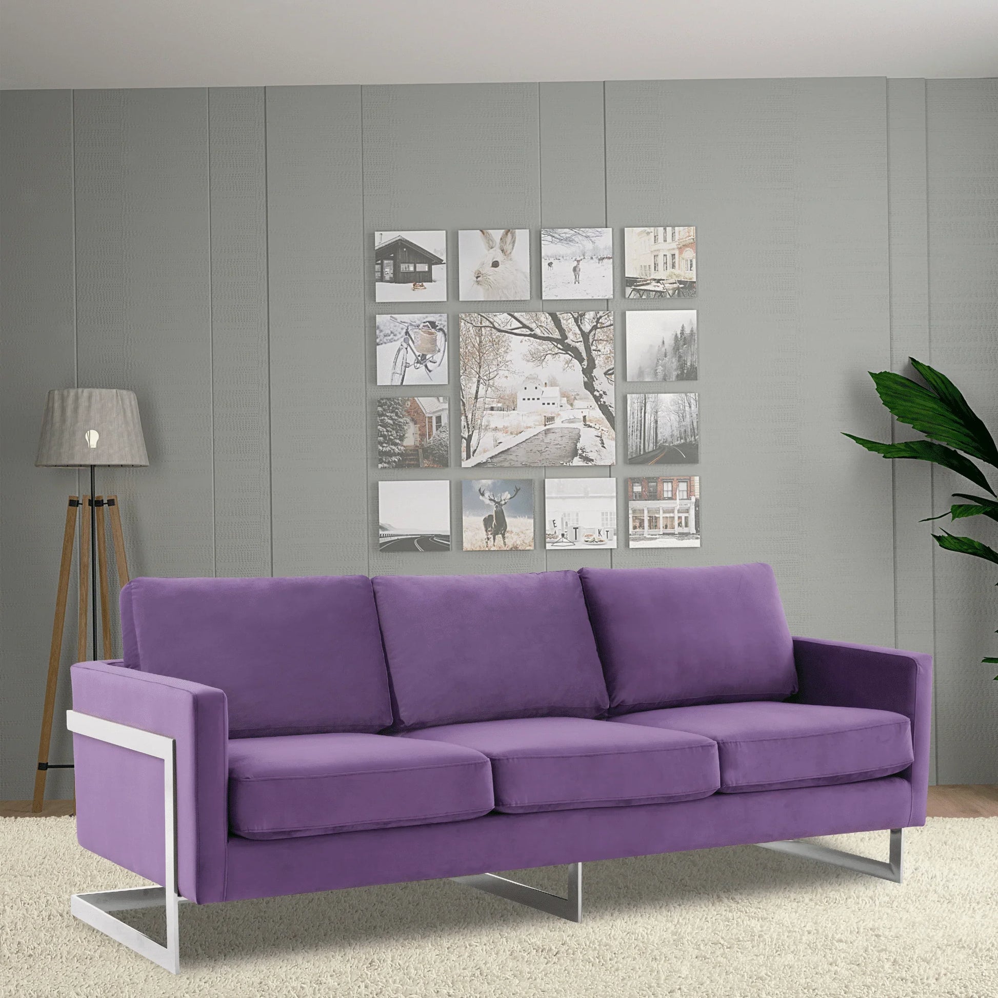 Lincoln 3-Seater Sofa Upholstered in Velvet Fabric with Chrome Stainless Steel Frame - Elax Furniture