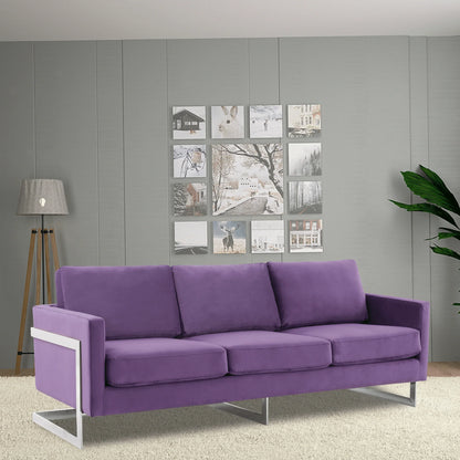 Lincoln 3-Seater Sofa Upholstered in Velvet Fabric with Chrome Stainless Steel Frame - Elax Furniture