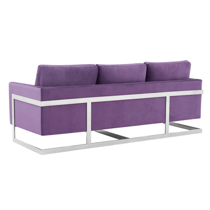 Lincoln 3-Seater Sofa Upholstered in Velvet Fabric with Chrome Stainless Steel Frame - Elax Furniture