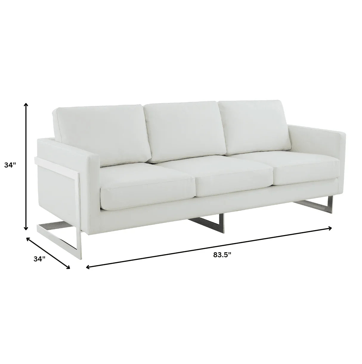 Lincoln 3-Seater Sofa Upholstered in Leather with Chrome Stainless Steel Frame - Elax Furniture