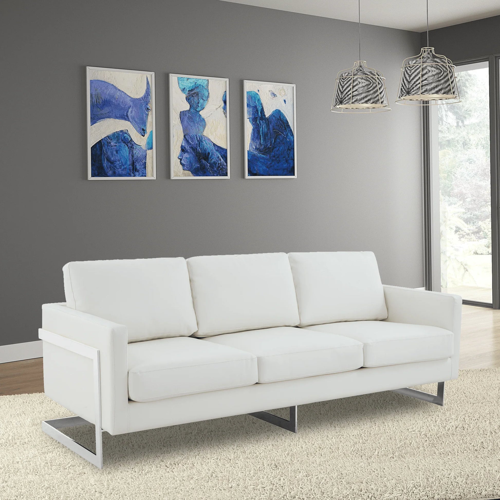 Lincoln 3-Seater Sofa Upholstered in Leather with Chrome Stainless Steel Frame - Elax Furniture