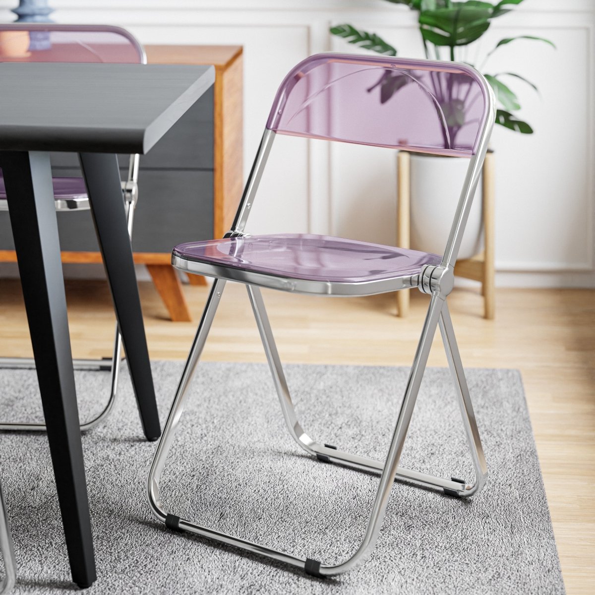 Lawrence Acrylic Folding Chair With Metal Frame Chrome Magenta Folding Chair Leisuremod