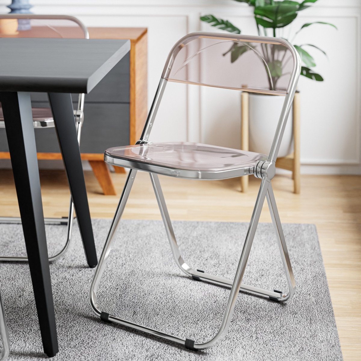 Lawrence Acrylic Folding Chair With Metal Frame Chrome Rose Pink Folding Chair Leisuremod