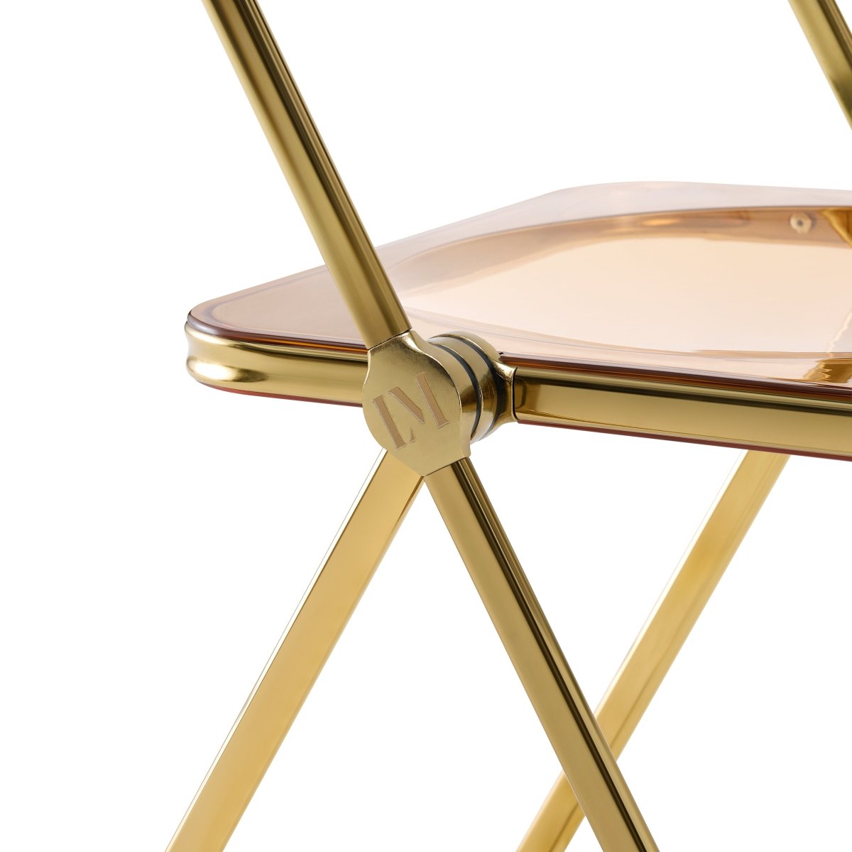 Lawrence Acrylic Folding Chair With Metal Frame Gold Amber Folding Chair Leisuremod