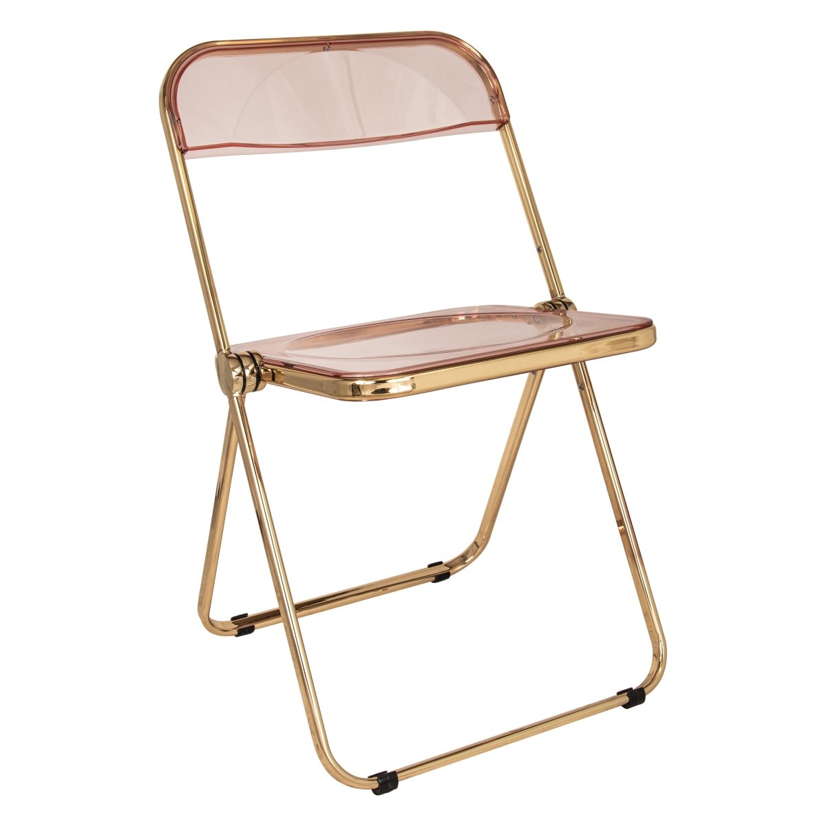 Lawrence Acrylic Folding Chair With Metal Frame Gold Rose Pink Folding Chair Leisuremod