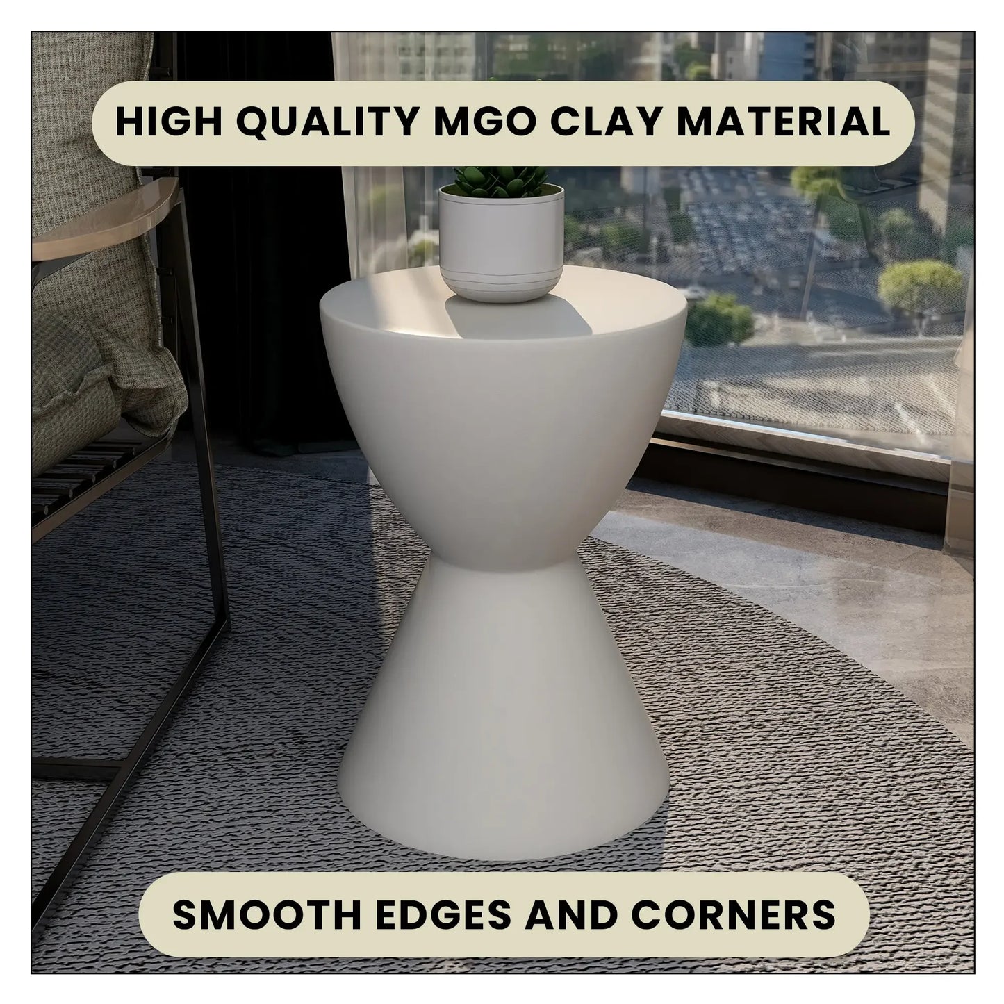 LeisureMod Loft Collection Fiberglass Outdoor Side Table in Moss Grey - Elax Furniture