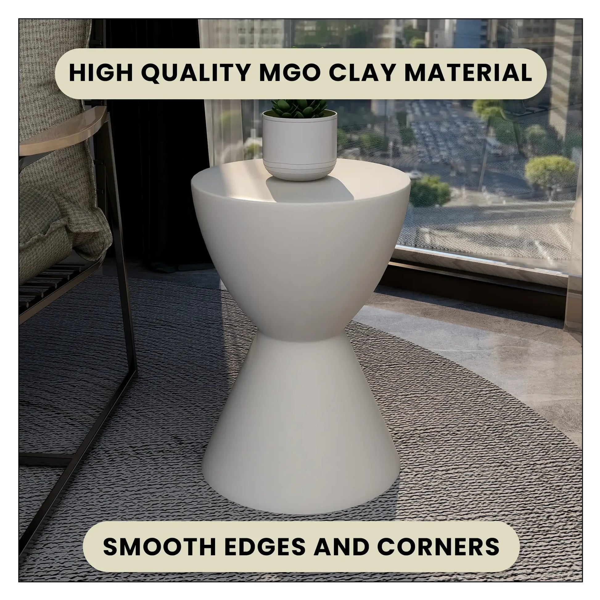 LeisureMod Loft Collection Fiberglass Outdoor Side Table in Moss Grey - Elax Furniture