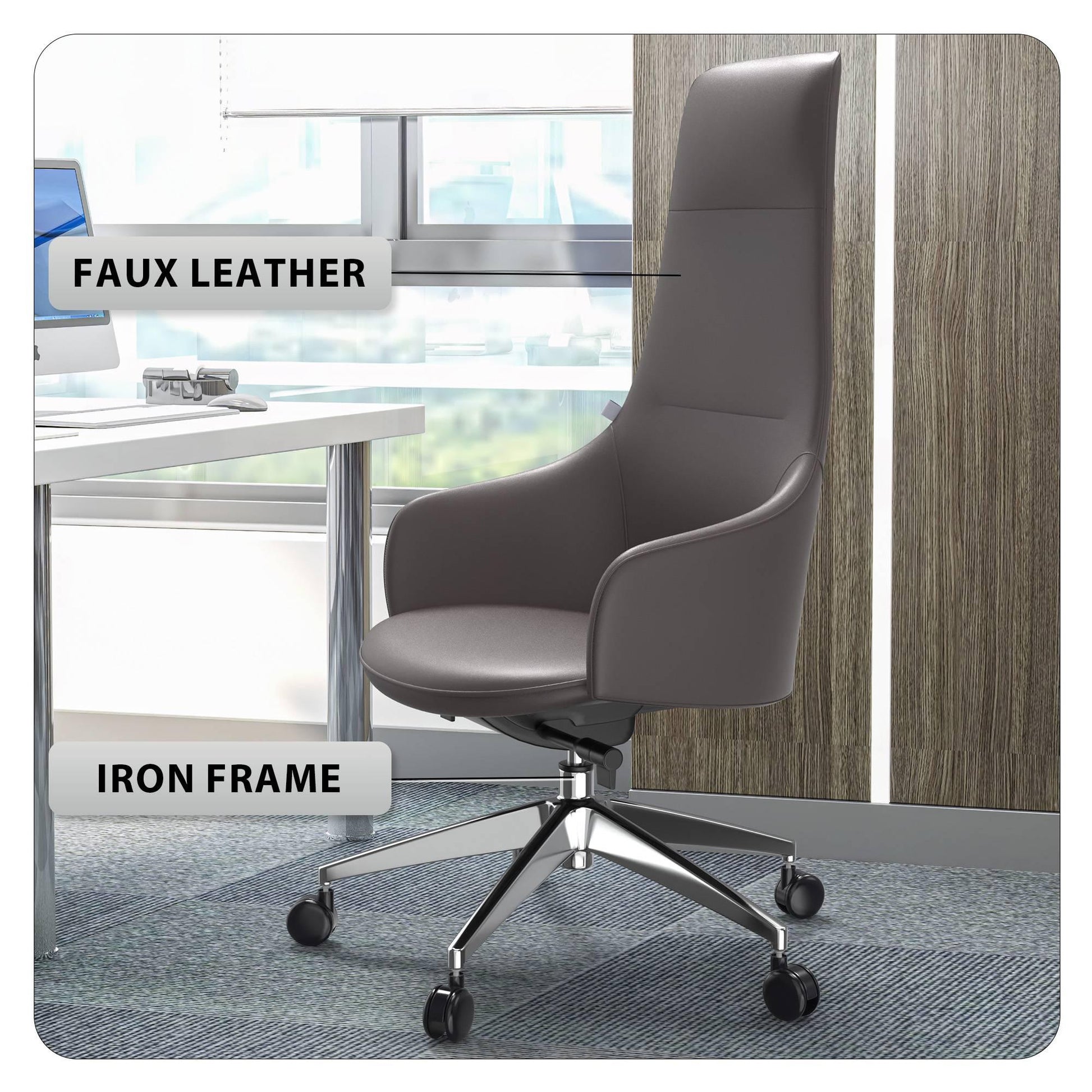 Celeste High-Back Office Chair in Upholstered Leather and Iron Base with Swivel and Tilt - Elax Furniture