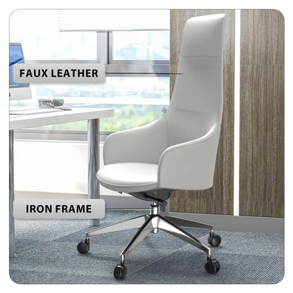 Celeste High-Back Office Chair in Upholstered Leather and Iron Base with Swivel and Tilt - Elax Furniture