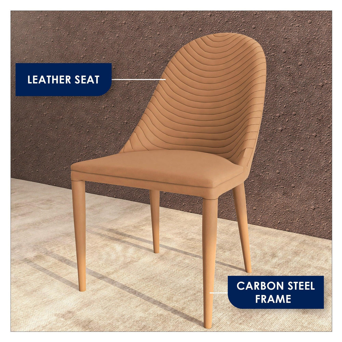 Seville Dining Chair Upholstered in Leather with Metal Legs Covered in Leather - Elax Furniture
