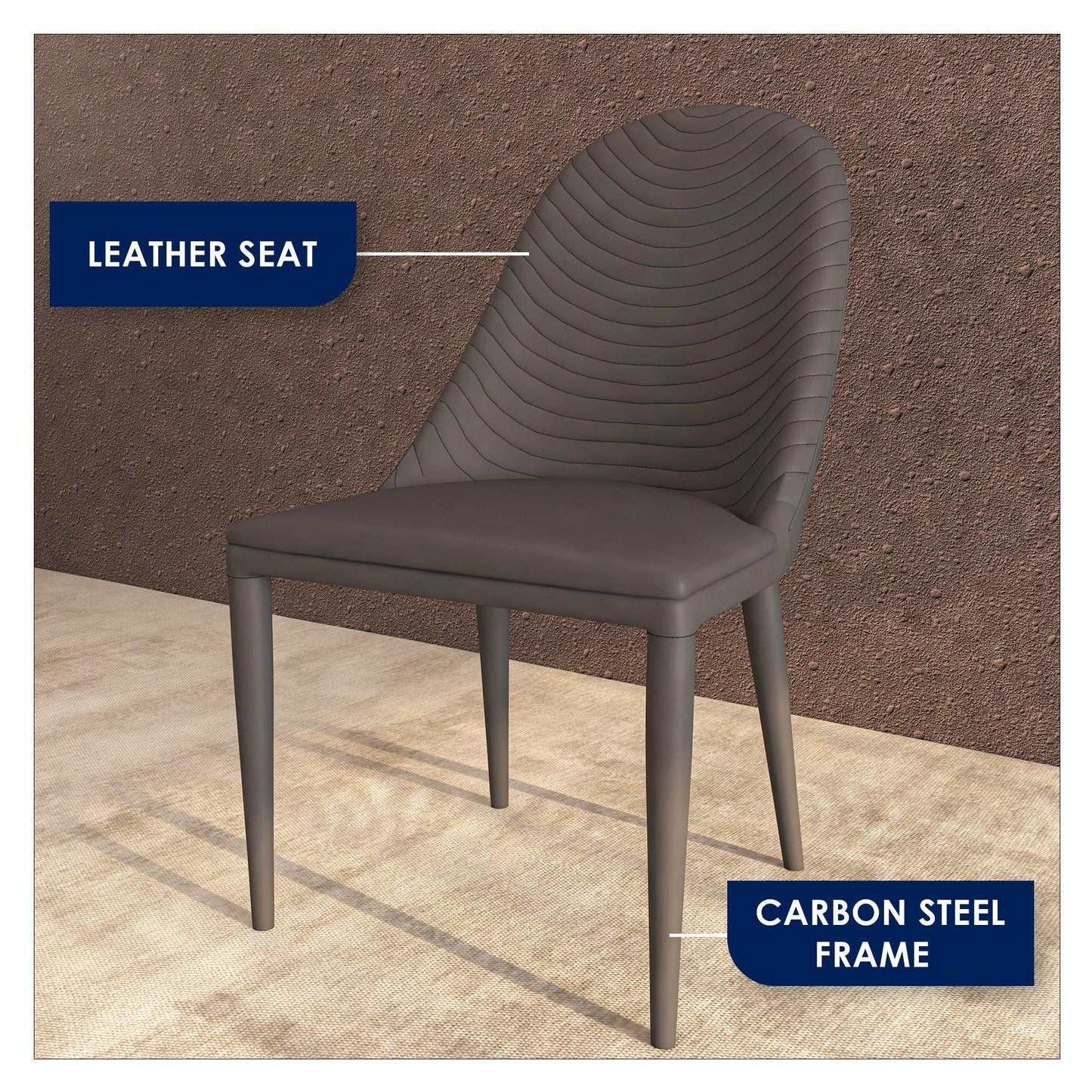 Seville Dining Chair Upholstered in Leather with Metal Legs Covered in Leather - Elax Furniture
