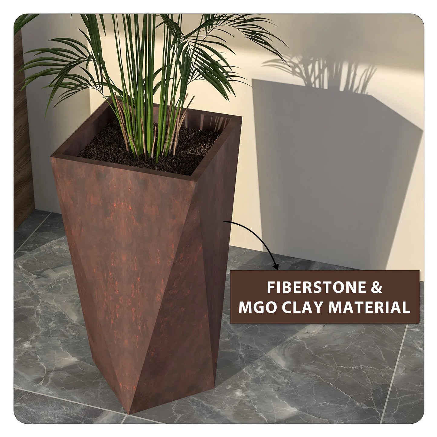 Aloe Tapered Square Fiberstone And MGO Clay Planter For Indoor And Outdoor - Elax Furniture
