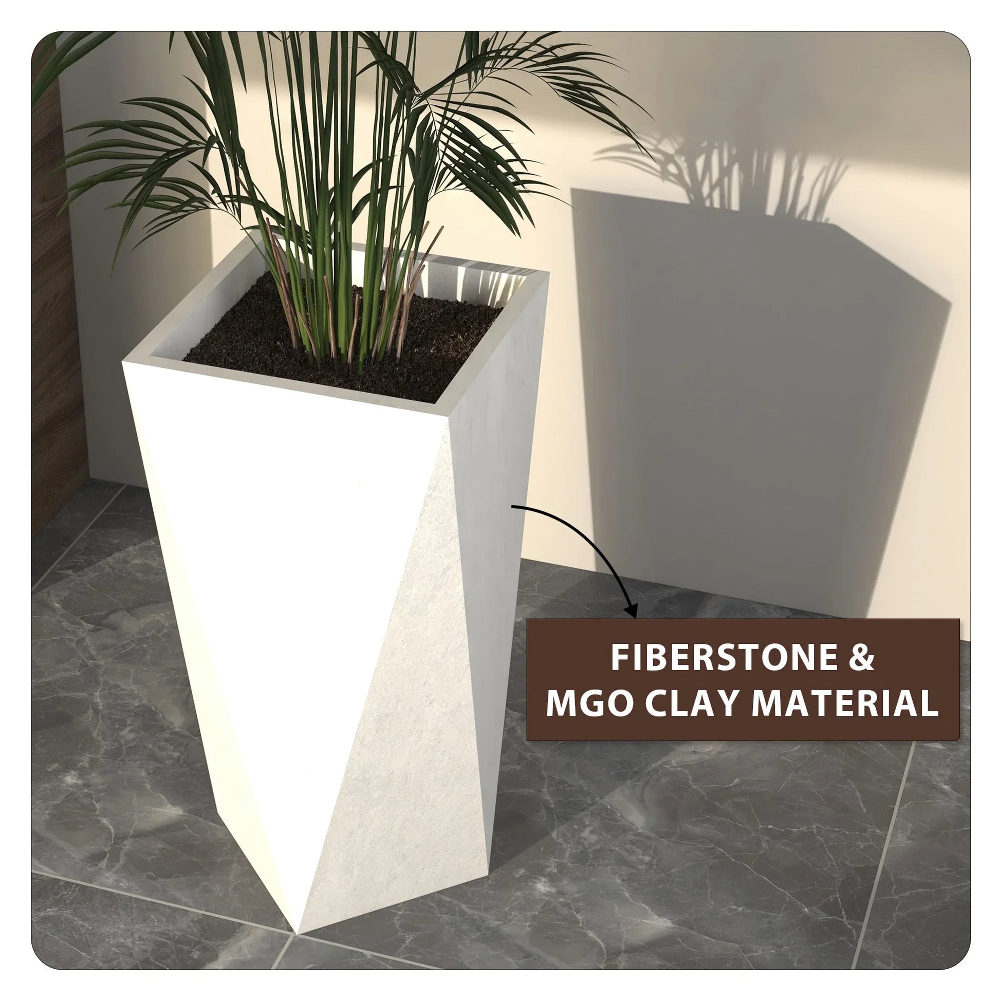 Aloe Tapered Square Fiberstone And MGO Clay Planter For Indoor And Outdoor - Elax Furniture