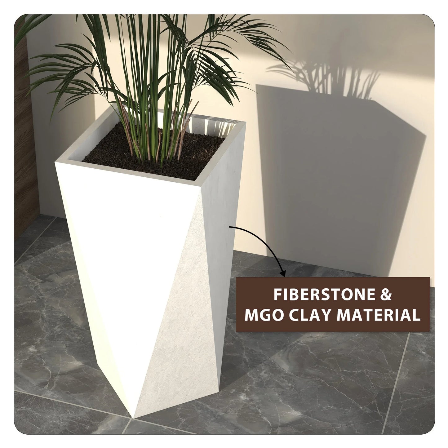 Aloe Tapered Square Fiberstone And MGO Clay Planter For Indoor And Outdoor - Elax Furniture