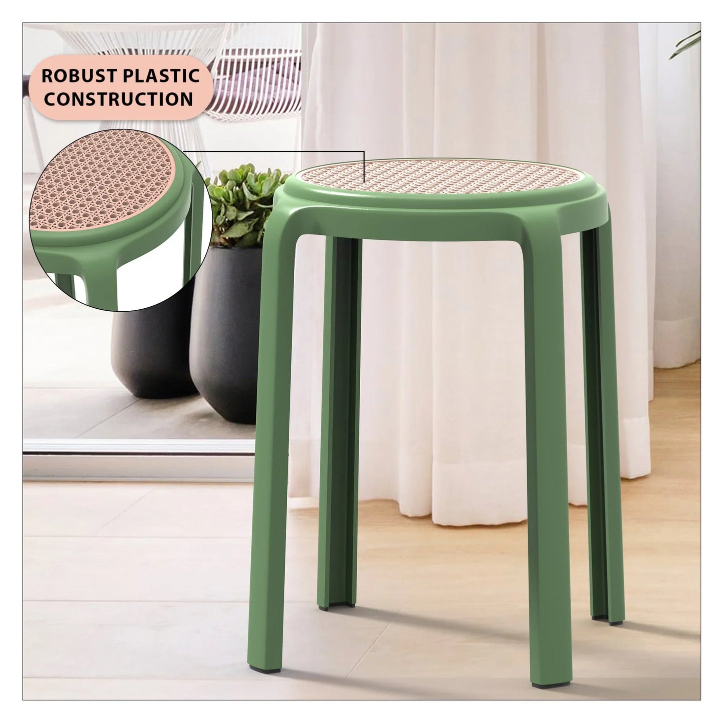 Tresse Mid-Century Modern Stackable Round Plastic Dining Stool for Kitchen and Dining Room - Elax Furniture