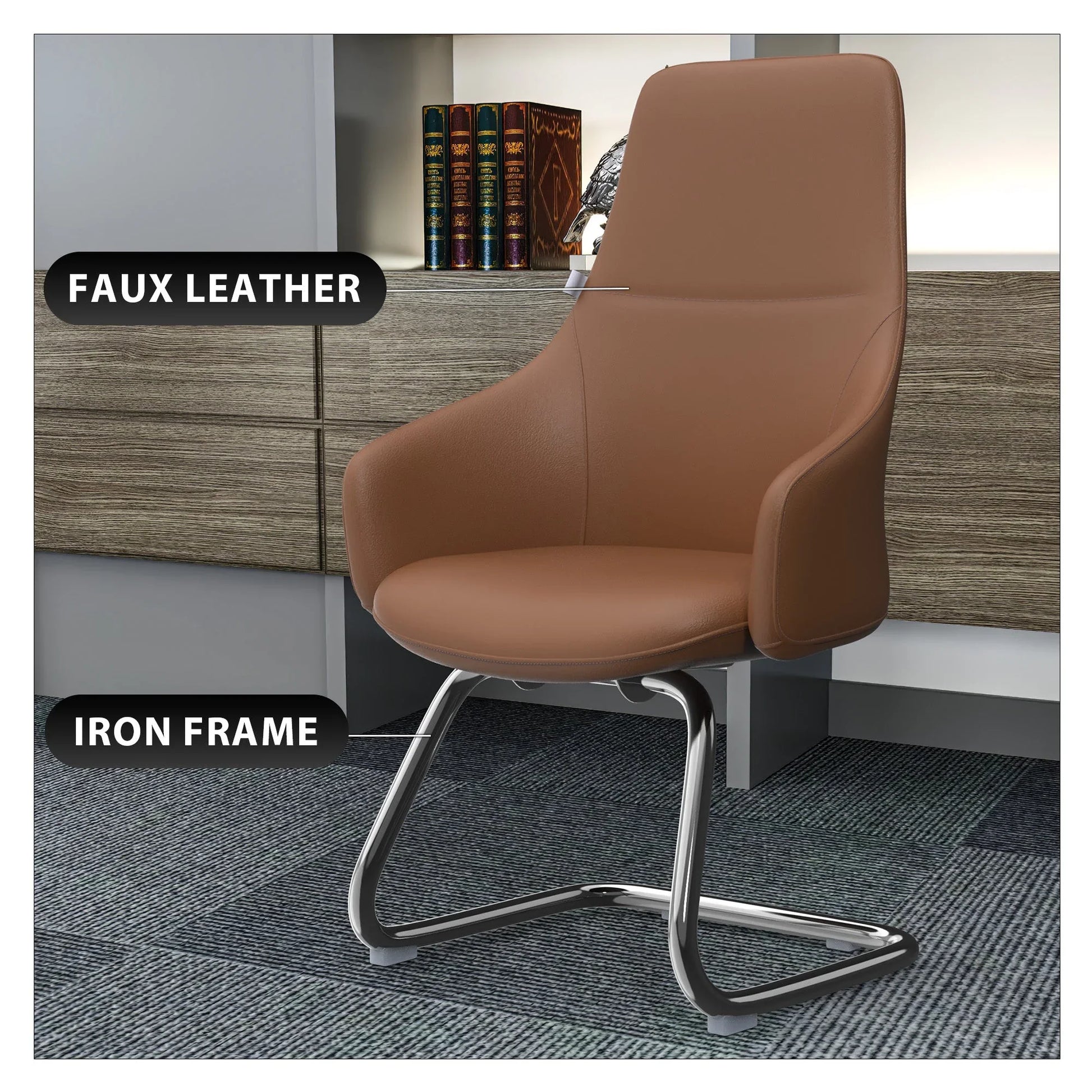 Celeste Leather Conference Office Chair with Upholstered Seat and Armrest - Elax Furniture