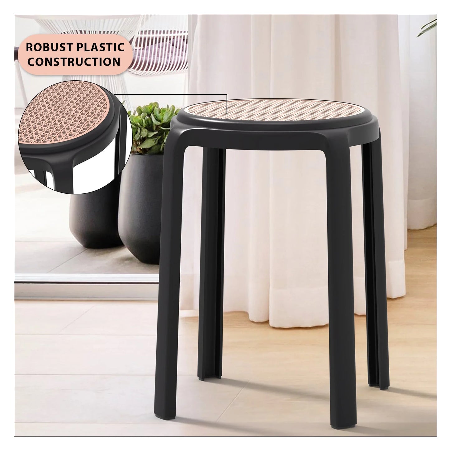 Tresse Mid-Century Modern Stackable Round Plastic Dining Stool for Kitchen and Dining Room - Elax Furniture