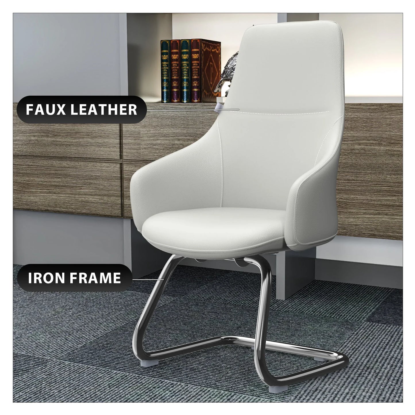 Celeste Leather Conference Office Chair with Upholstered Seat and Armrest - Elax Furniture