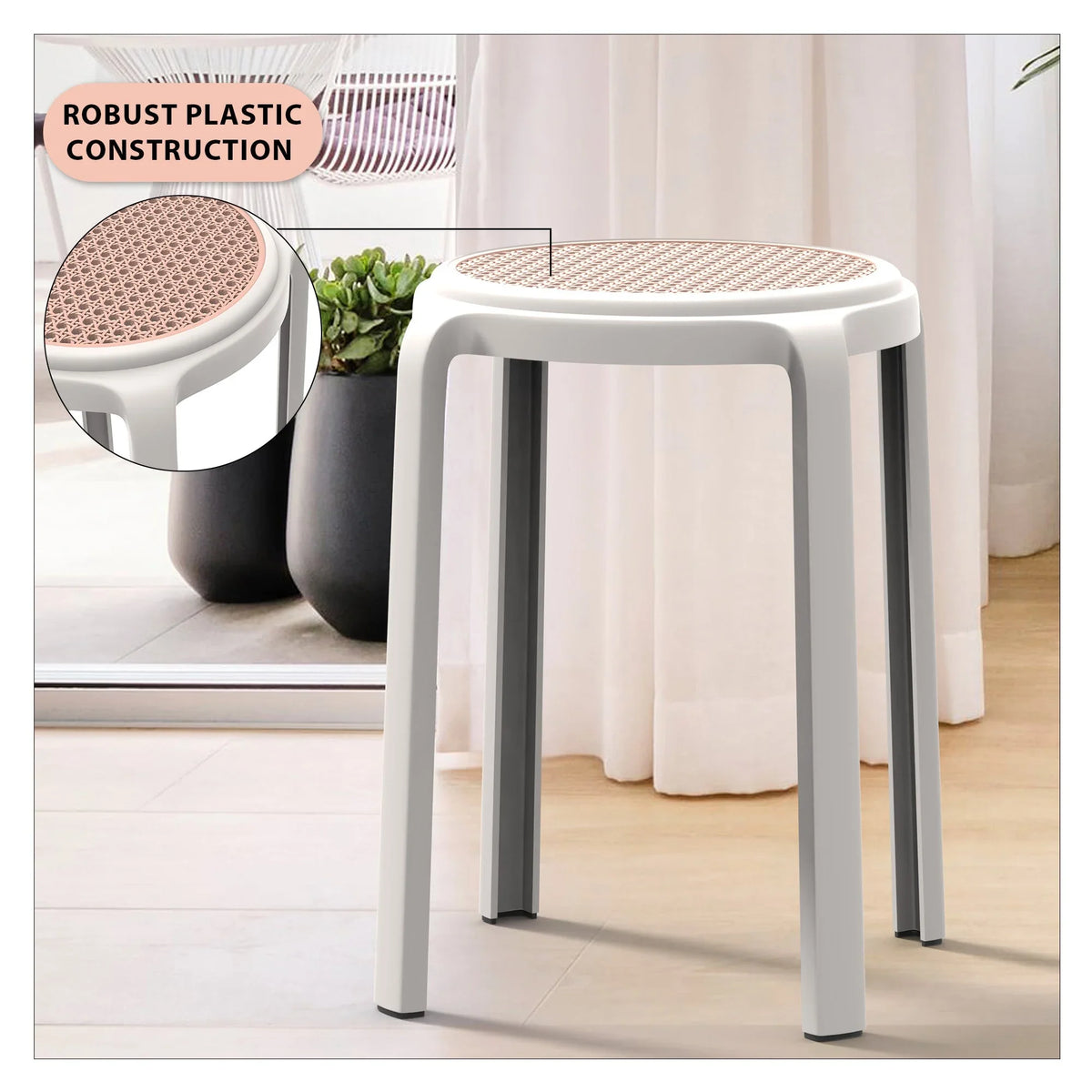Tresse Mid-Century Modern Stackable Round Plastic Dining Stool for Kitchen and Dining Room - Elax Furniture