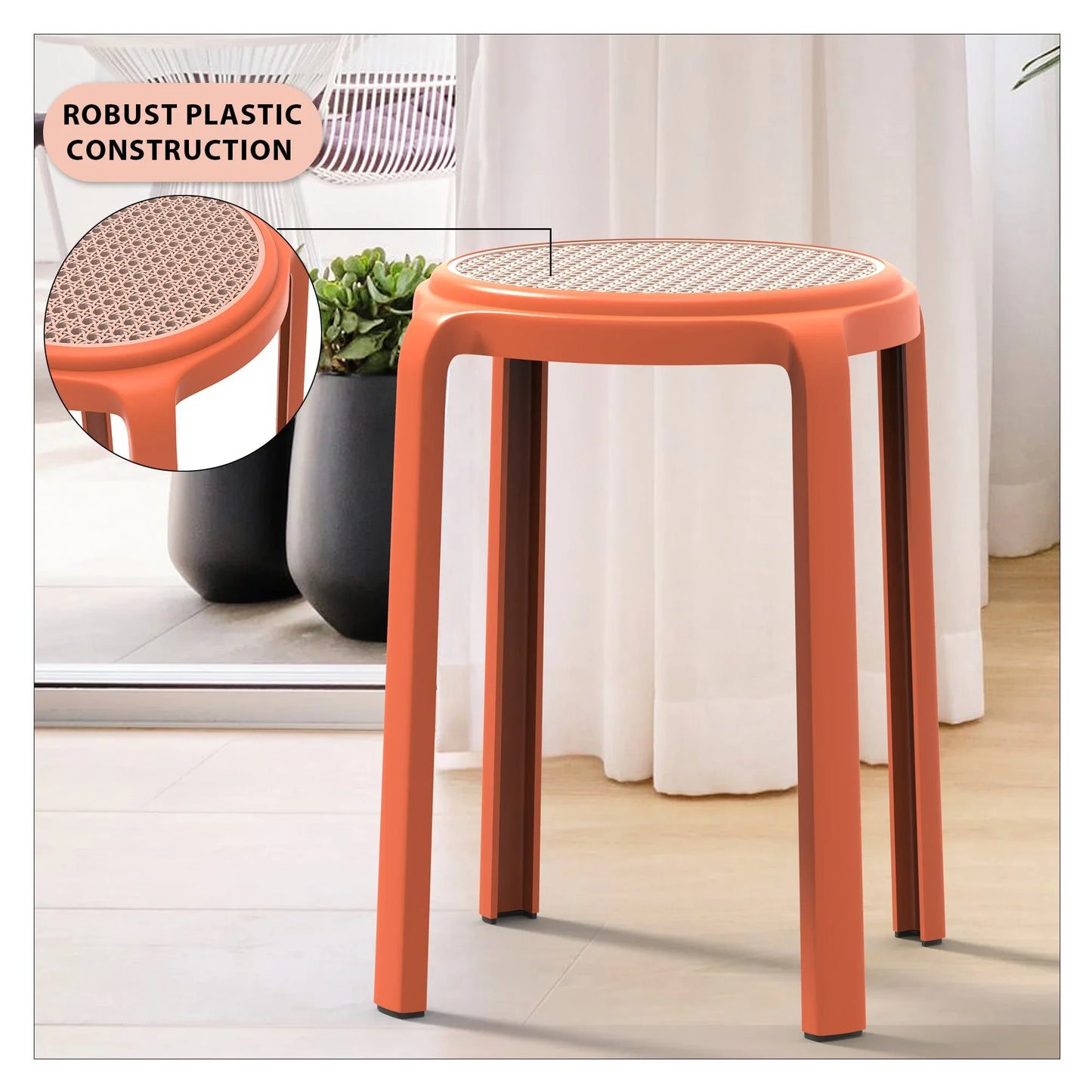 Tresse Mid-Century Modern Stackable Round Plastic Dining Stool for Kitchen and Dining Room - Elax Furniture