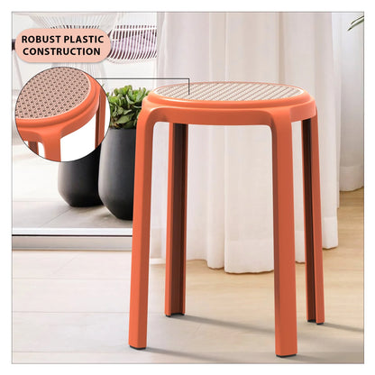 Tresse Mid-Century Modern Stackable Round Plastic Dining Stool for Kitchen and Dining Room - Elax Furniture