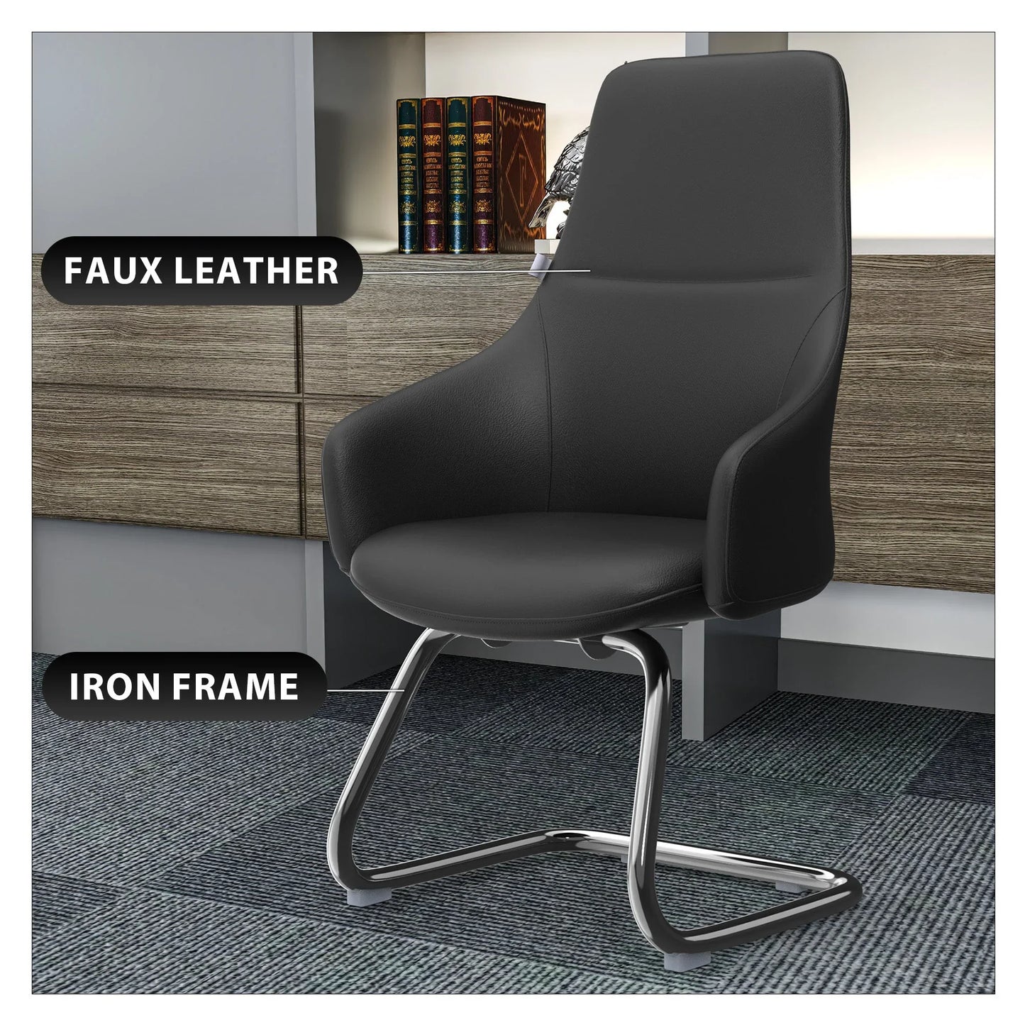 Celeste Leather Conference Office Chair with Upholstered Seat and Armrest - Elax Furniture