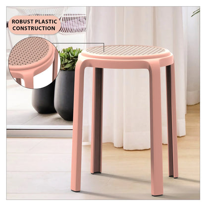 Tresse Mid-Century Modern Stackable Round Plastic Dining Stool for Kitchen and Dining Room - Elax Furniture