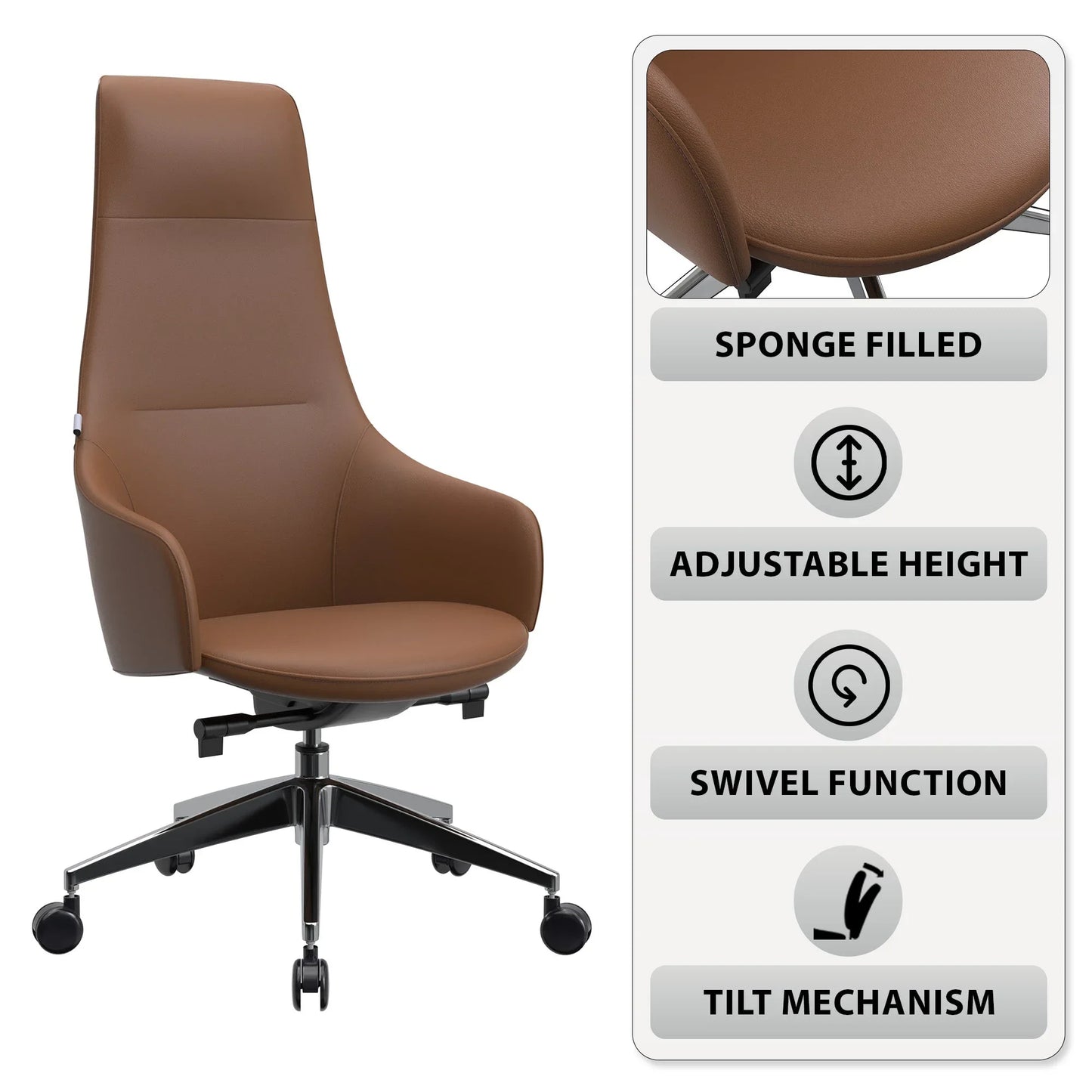 Celeste High-Back Office Chair in Upholstered Leather and Iron Base with Swivel and Tilt - Elax Furniture