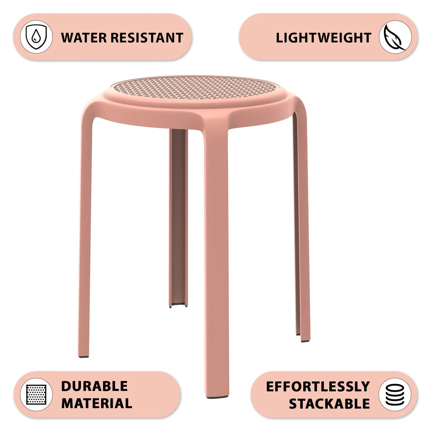 Tresse Mid-Century Modern Stackable Round Plastic Dining Stool for Kitchen and Dining Room - Elax Furniture