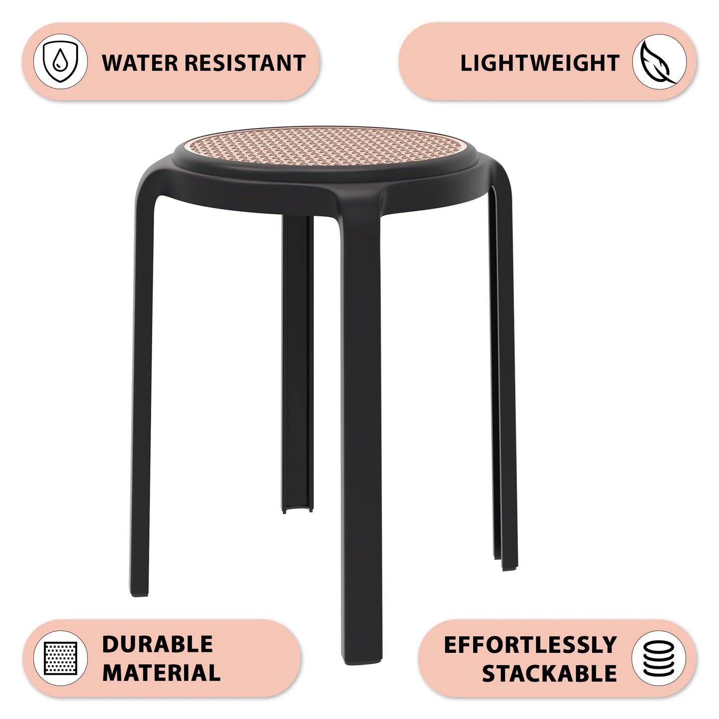Tresse Mid-Century Modern Stackable Round Plastic Dining Stool for Kitchen and Dining Room - Elax Furniture