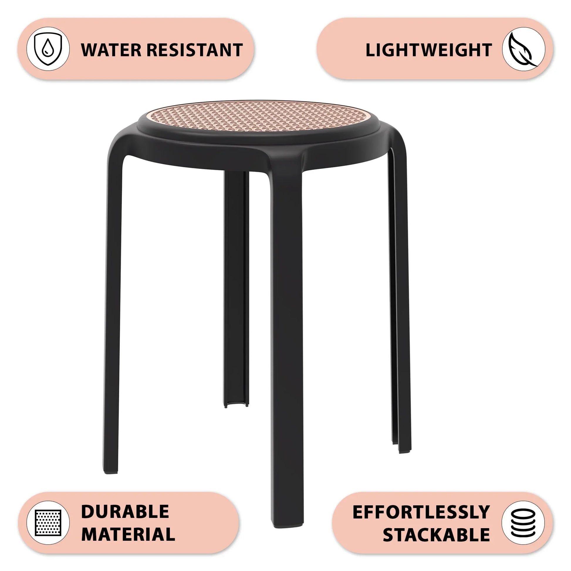 Tresse Mid-Century Modern Stackable Round Plastic Dining Stool for Kitchen and Dining Room - Elax Furniture