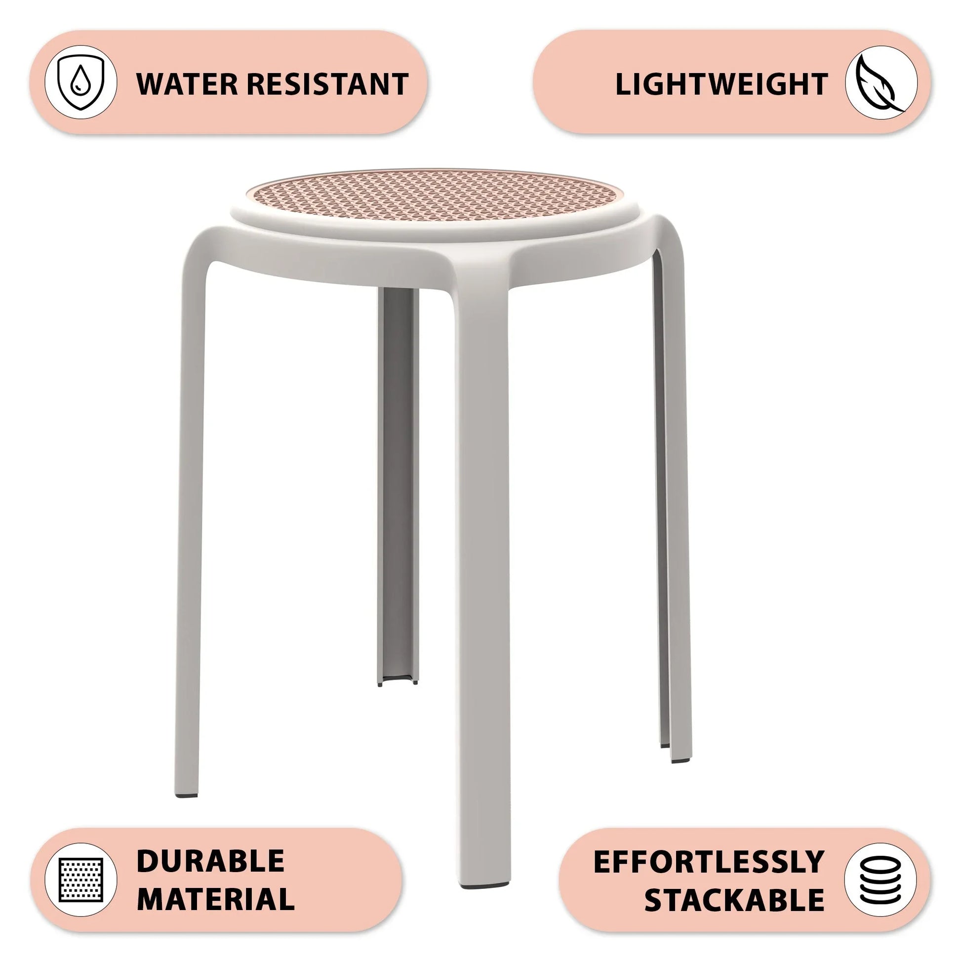 Tresse Mid-Century Modern Stackable Round Plastic Dining Stool for Kitchen and Dining Room - Elax Furniture