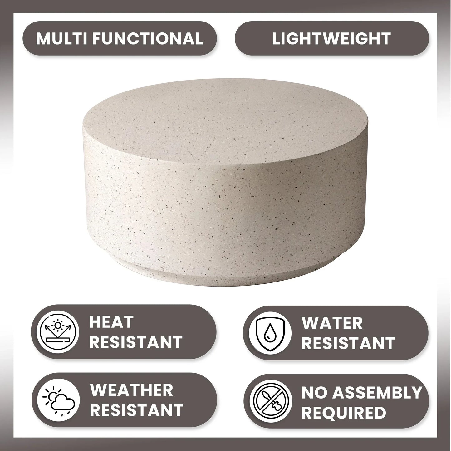 Terra 36" Round Coffee Table in Fiberstone for Indoor and Outdoor - Elax Furniture