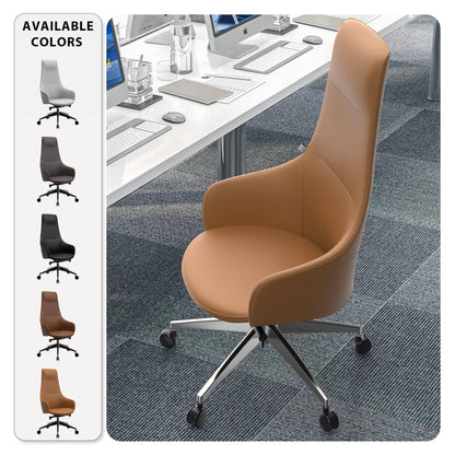 Celeste High-Back Office Chair in Upholstered Leather and Iron Base with Swivel and Tilt - Elax Furniture