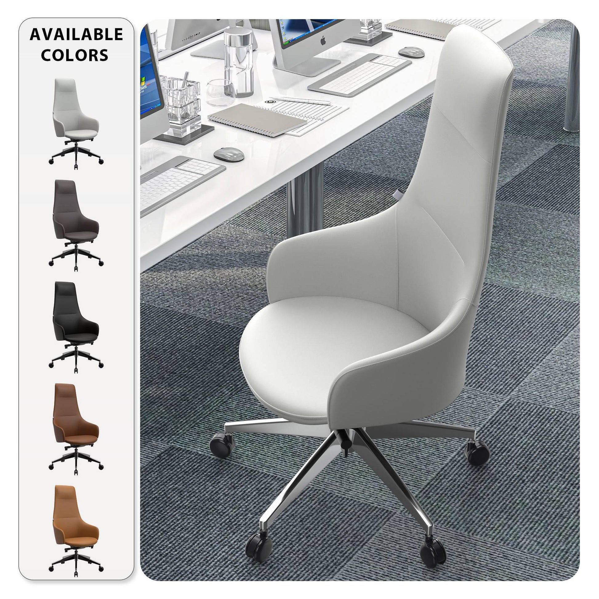 Celeste High-Back Office Chair in Upholstered Leather and Iron Base with Swivel and Tilt - Elax Furniture