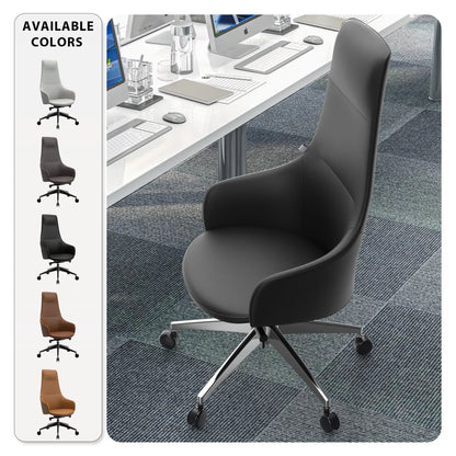 Celeste High-Back Office Chair in Upholstered Leather and Iron Base with Swivel and Tilt - Elax Furniture