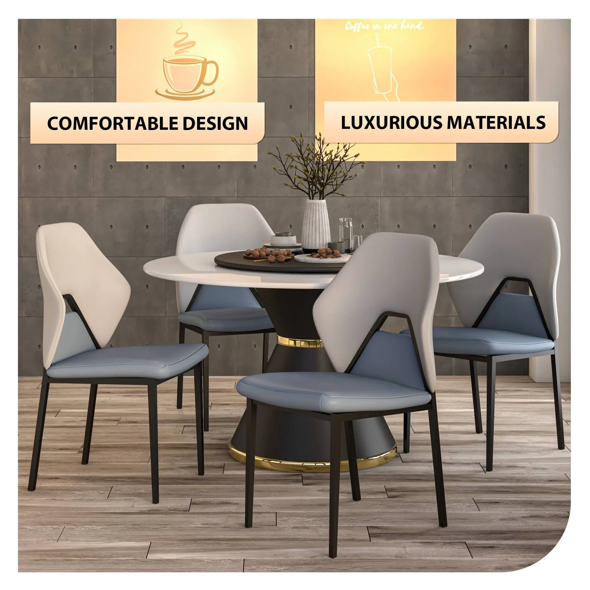 Eclat Collection Modern Upholstered Leather Dining Chair Set of 4 - Elax Furniture