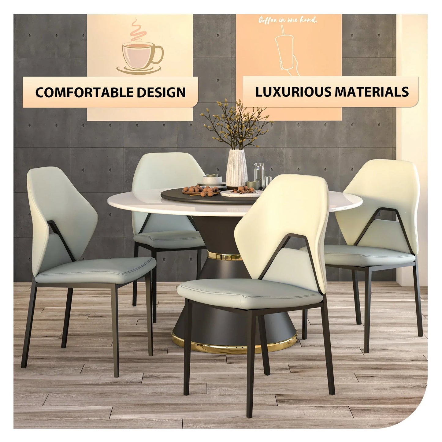 Eclat Collection Modern Upholstered Leather Dining Chair Set of 2 - Elax Furniture