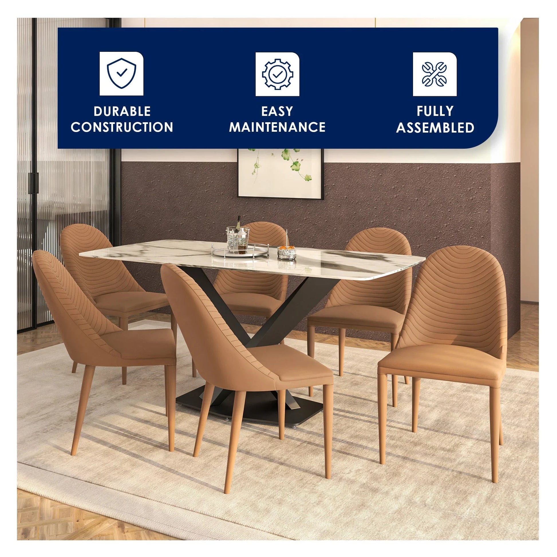 Seville Dining Chair Upholstered in Leather with Metal Legs Covered in Leather - Elax Furniture