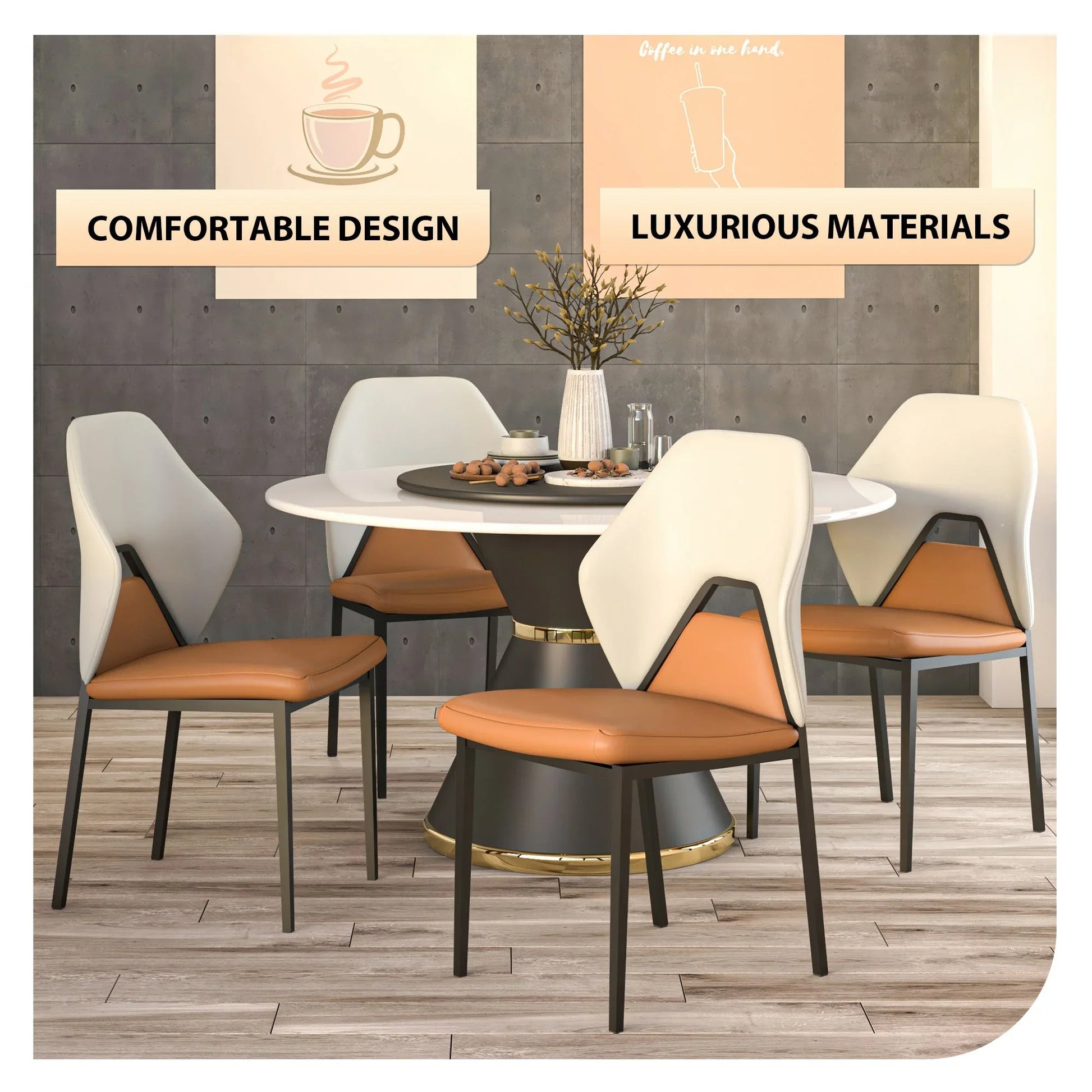 Eclat Collection Modern Upholstered Leather Dining Chair Set of 2 - Elax Furniture